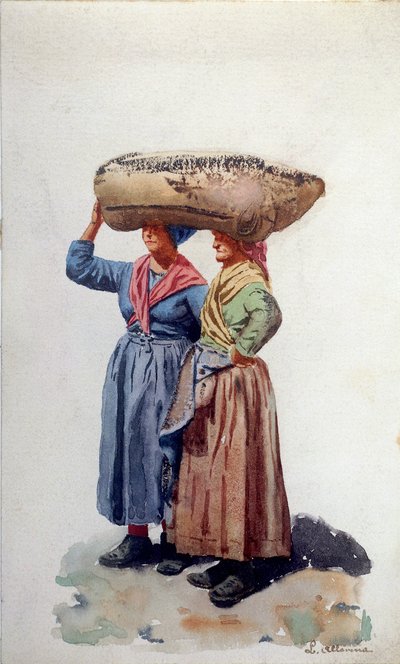 ジェノバ港で働く2人の女性港湾労働者 1890年頃 （水彩・紙 作： L. Allavena