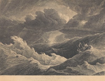 1804年、マダガスカルと喜望峰の間で暴風雨に遭い、インディアマン船「プリンス・オブ・ウェールズ号」が全損した際に描かれたスケッチより（エッチング）。 作： L. Hastings