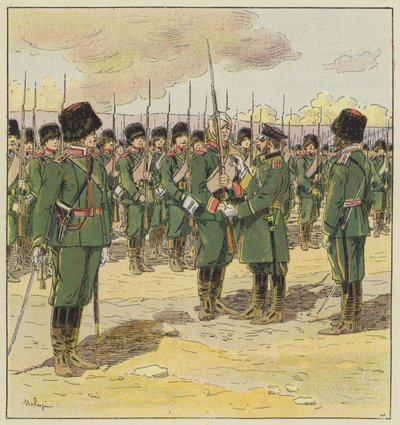 クロパトキン将軍はキンチョウの戦いの後で軍を再検討します 作： L. Malespine