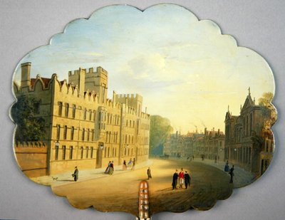 ビクトリア朝時代のスクリーン、オックスフォード・ハイストリートとクイーンズカレッジの風景（張りぼて） 作： L. and Bettridge H. (fl.1830 1900) Jennens