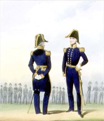 フラッグオフィサー（「Costume of Royal Navy and Marines」より第4版、1830年から37年頃に作家によって彫られたカラーリトグラフ版 作： L. and Eschauzier St. Mansion