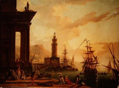 オランダのフリゲート艦と他の船がある地中海の港のカプリッチョ 作： La Croix de Marseilles