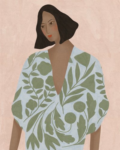 花柄のドレスを着た女性、2022年（デジタル） 作： Lady Ann de Borja