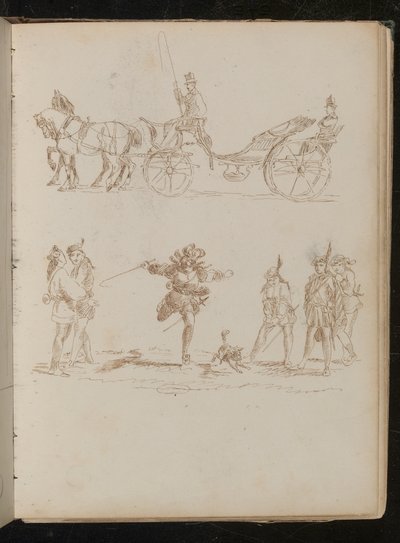 シルクハットとエポレットを馬車に乗せた正装の将校、6人の地中海の兵士と犬の研究 作： Lady Butler
