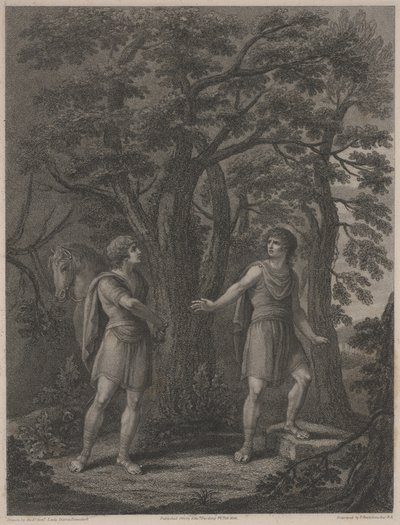 「パラモンとアルサイト」のイラスト、フランチェスコ・バルトロッツィ1797年版（点刻） 作： Lady Diana (after) Beauclerk