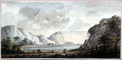 湾を見下ろす二人の人物のいる風景」1825年頃（紙に水彩画） 作： Lady Egerton