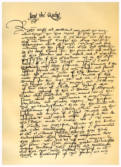 レディジェーングレイからウィリアムパーへの手紙、1553年7月10日。 作： Lady Jane Grey