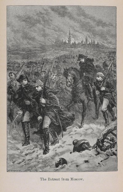 モスクワからの撤退、「リトルアーサーのフランスの歴史：初期から第2帝国の崩壊まで」のイラスト、1899年発行 作： Lady M. Chalcott
