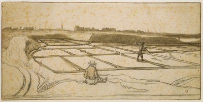 ル・クロワジックでの塩採り、1645年（紙にチョーク、ペン、ブラシ） 作： Lambert Doomer