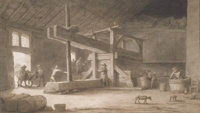 ナント郊外のムッシュディッティルのワインプレス、1670年頃（ペンとインク、紙の上で洗う） 作： Lambert Doomer