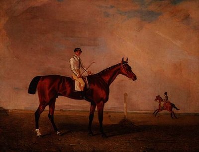 競馬場でジョッキーと一緒にいる湾岸の競走馬 作： Lambert Marshall