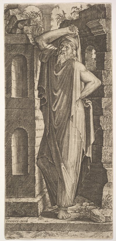 聖フィリップ、左手を腰に置き、右手を彼の上に置いて立っています..., 1545. 作： Lambert Suavius