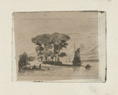ヨットと木々のある川の風景 作： Lambertus  Hardenberg