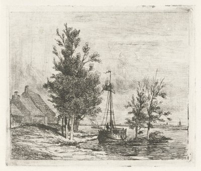 帆船と農場のある川の風景 作： Lambertus  Hardenberg