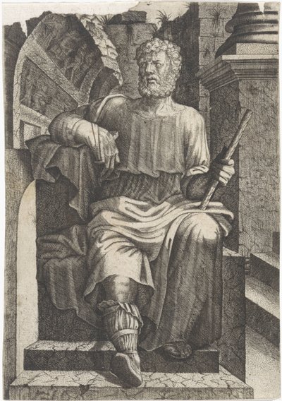 遺跡の前に座っているローマの将軍 作： Lambertus Suavius