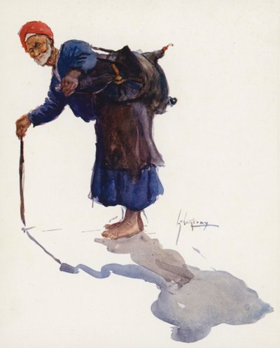 エジプトの人々水の運び屋、サッカ（カラーリトグラフ） 作： Lance Thackeray
