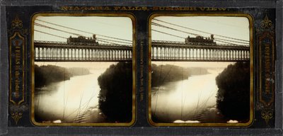 ナイアガラの滝、サマービュー、吊橋、遠くの滝 作： Langenheim Brothers