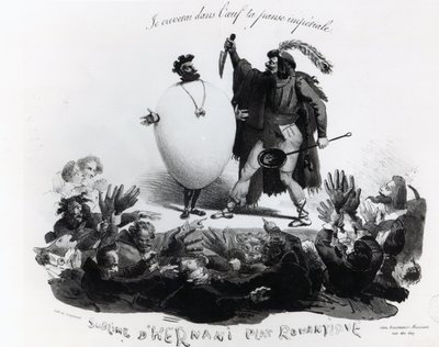 「ヘルナニの崇高なロマンティック料理」、ヘルナニの風刺画、ビクターユーゴー作（1802-85）1830年頃（239200も参照） 作： Langlume