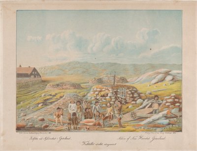1863年、グリーンランドのニューハルフットの原住民。 作： Lars Møller