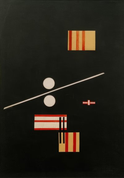 黒の背景にコラージュします。 作： Laszlo Moholy Nagy