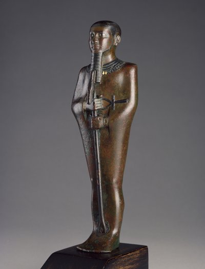プタ神の像（ブロンズに黒の顔料、銀と金の象嵌を施したもの 作： Late Period Egyptian