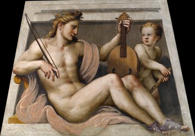 アポロとキューピッドのパー・ガンバラ、ラッタンツィオ（1530年頃～1574年頃）。フレスコ画、サイズ：155,5x109、Pinacoteca Tosio Martinengo, Brescia 作： Lattanzio Gambara