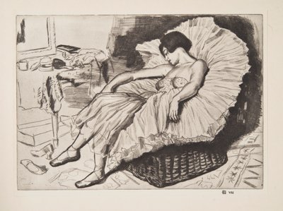 ダンサーの睡眠、パブ。 1925年。 作： Laura Knight