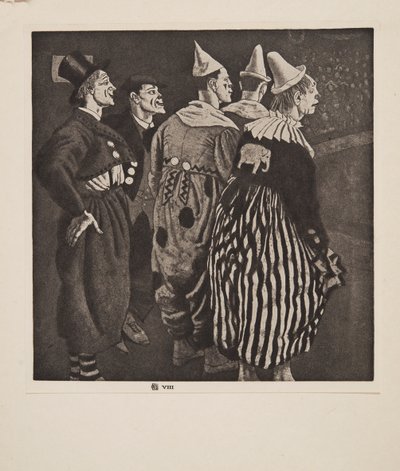 Five Clowns、パブ。 1926年。 作： Laura Knight