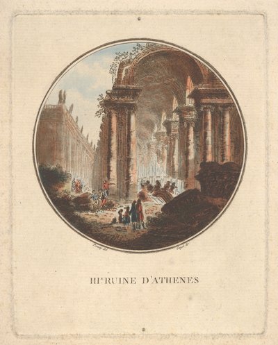 アーチ型の柱廊のあるポーチコがあるアテネの遺跡。 1770-1808。 作： Laurent Guyot