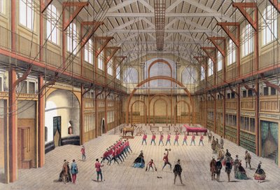 1866年にウジェーヌ・パズが設立したパリの殉教者通りにあるジム（カラーリトグラフ） 作： Laurent Victor Rose