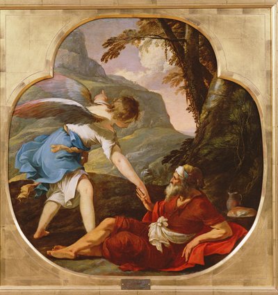 エリヤは天使に救われた、1630年頃（銅に油彩） 作： Laurent de la Hyre