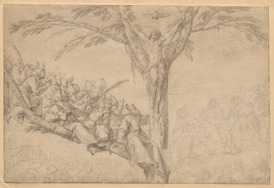 僧侶と修道女のいる生命の木としての十字架につけられたキリストc。 1639。 作： Laurent de la Hyre