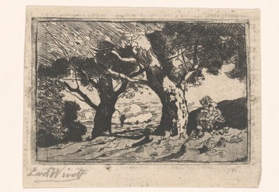 2 本の大木がある風景 作： Laurent van der Windt (signed by artist)