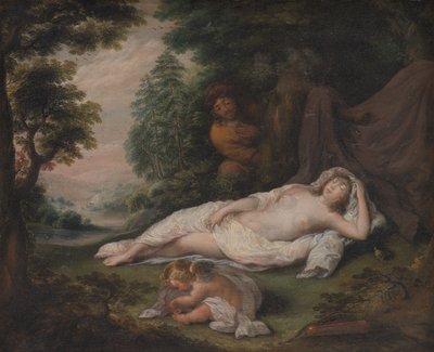男に見守られて眠るニンフ 作： Laurentius de Neter