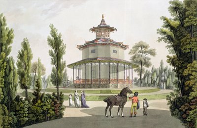 ヨハンツィーグラー（c.1750-c.1812）によって彫刻された、アイスグロブにあるリヒテンシュタイン宮殿の中国の夏の家の眺め、1792 作： Laurenz Janscha