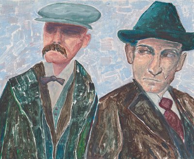 Sacco  Vanzetti, c.2019 (acrylic on canvas board) 作： Laurie Michaels