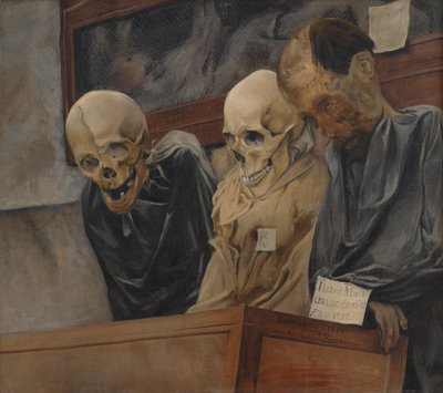 1894 年、パレルモのカプチン族のカタコンベから出土した 3 つの頭骨。 作： Laurits Andersen Ring