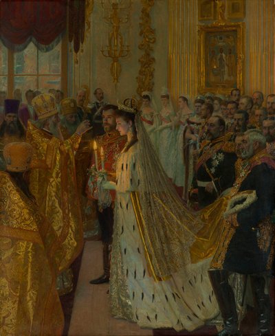 1894年、1895年11月26日の皇帝ニコライ2世とヘッセダルムシュタットのプリンセスアリックスの結婚式 作： Laurits Regner Tuxen