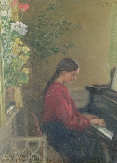 ピアノを弾く画家の娘イヴォンヌ 1905年頃（油彩・キャンバス 作： Laurits Regner Tuxen
