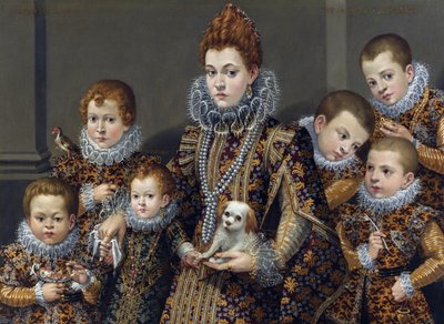 6人の子供を持つBiancadegli UtiliMaselliの肖像c。 1605（キャンバスに油彩） 作： Lavinia Fontana