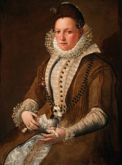 犬を連れた婦人の肖像 作： ラビニア・フォンタナ