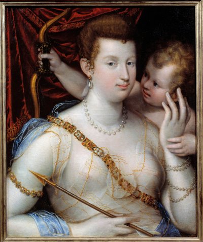 ヴィーナスとキューピッド ラヴィニア・フォンタナ（1552-1614）の絵画 1592年 日0.72x0.5 m ルーアン美術館 作： Lavinia Fontana