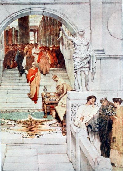 アグリッパのアウグストゥス訪問、1915年の「ハッチンソンの国家史」からの挿絵 作： Lawrence Alma Tadema