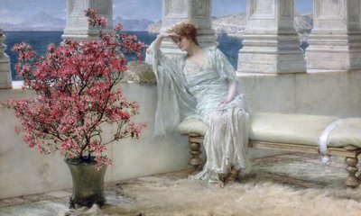 「彼女の目は彼女の考えにあり、彼らは遠く離れています」、1897 作： Lawrence Alma Tadema
