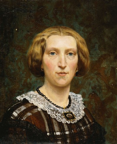 茶色と白のドレスと黒のショールを身に着けた、バスト丈の短いSientje Tademaの肖像、1860年 作： Lawrence Alma Tadema