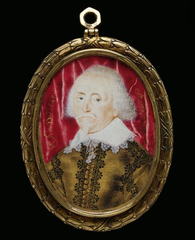 見知らぬ男の肖像のミニチュア、1640（ヴェラムのトイレ） 作： Lawrence Hilliard