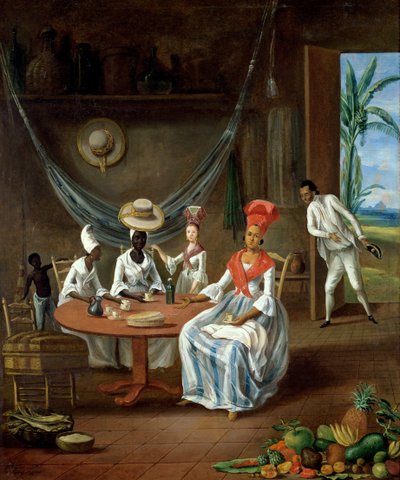 Uma mulata com sua filha branca visitada por mulheres negras em sua casa na Martinica, 1775 作： Le Masurier
