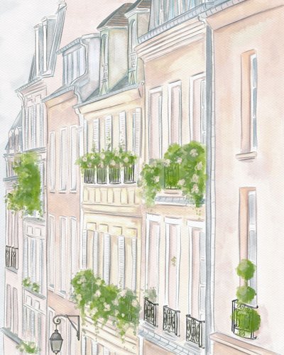 パリの建物、2023年頃（水彩画） 作： Leah Straatsma