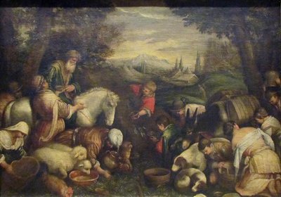 岩を打つモーゼ 作： Leandro Bassano