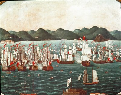 リオデジャネイロ湾のイギリス船（絵画、18世紀末 作： Leandro Joachim